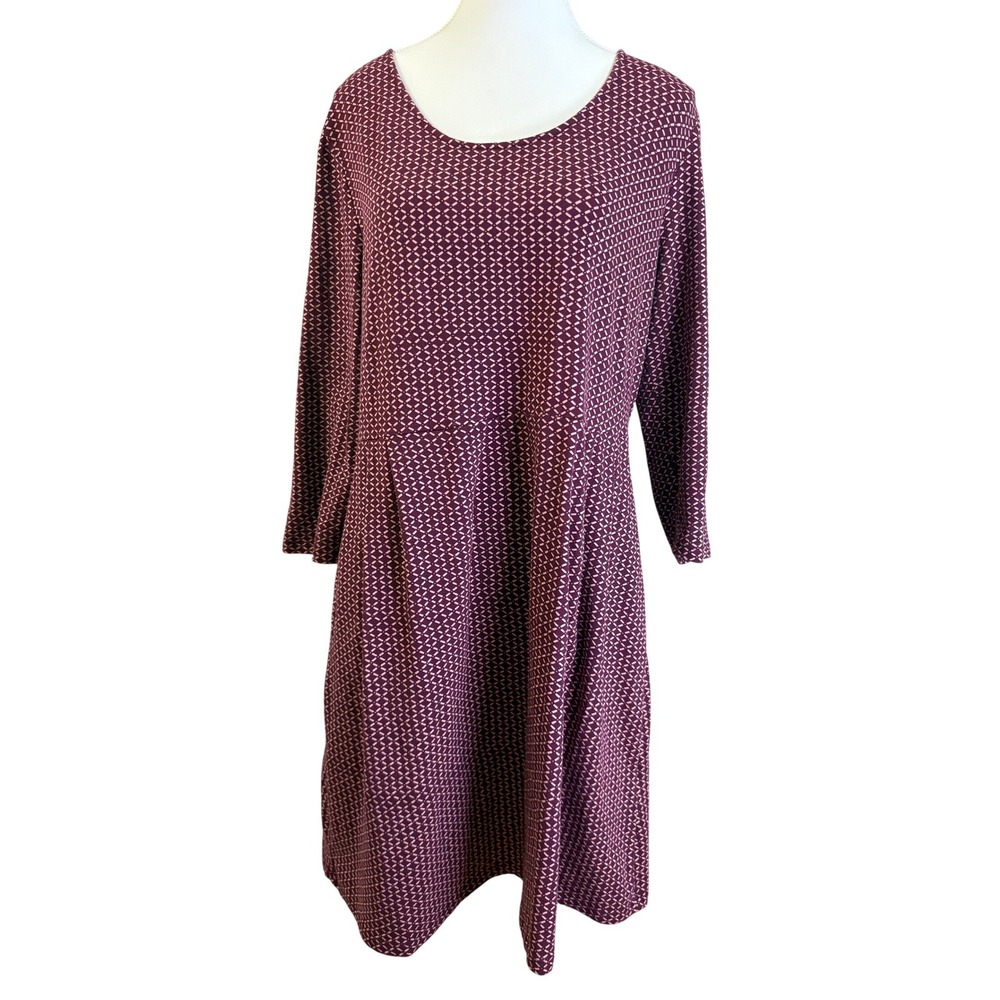 Lands End Fit and Flare Dress Women L P Purple Geometric Print Mod Preppy